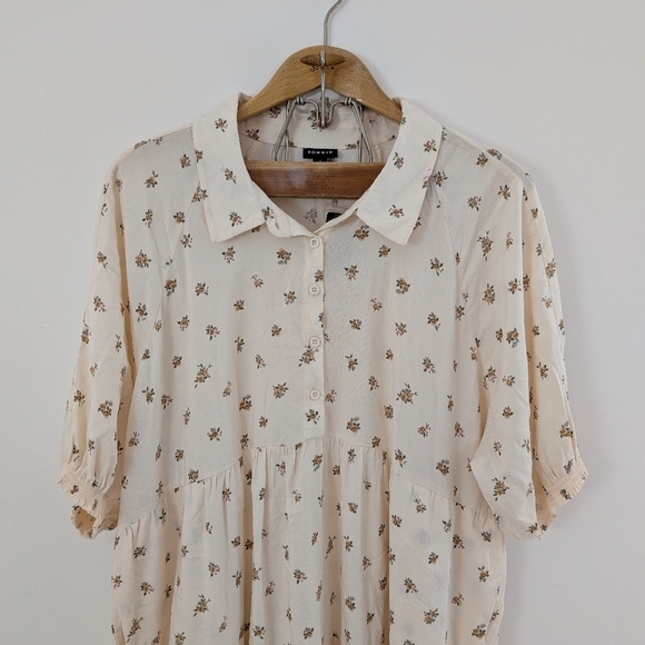 Torrid Dress Women's 1X White Cream Floral Shirtdress Maxi Challis Hi Low Tier - Picture 3 of 8
